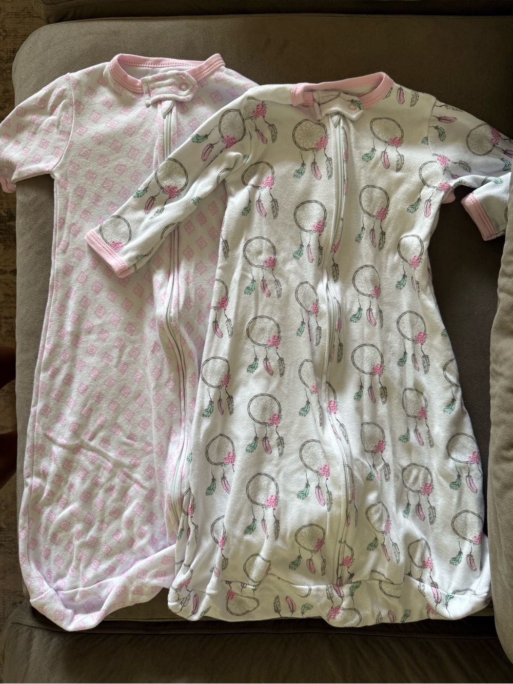 Baby Girls' Pink Dreamcatcher Sleep Gowns – Soft Zip Pajamas (2-Pack)